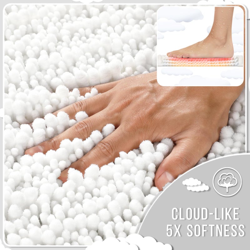 Yimobra Bathroom Rugs Non Slip Washable - Ultra Soft Absorbent Chenille Bath Mat, Quick Dry Shaggy Floor Carpet for Tub Shower, White Home Decor Accessories, 24x17 Inch - Image 4